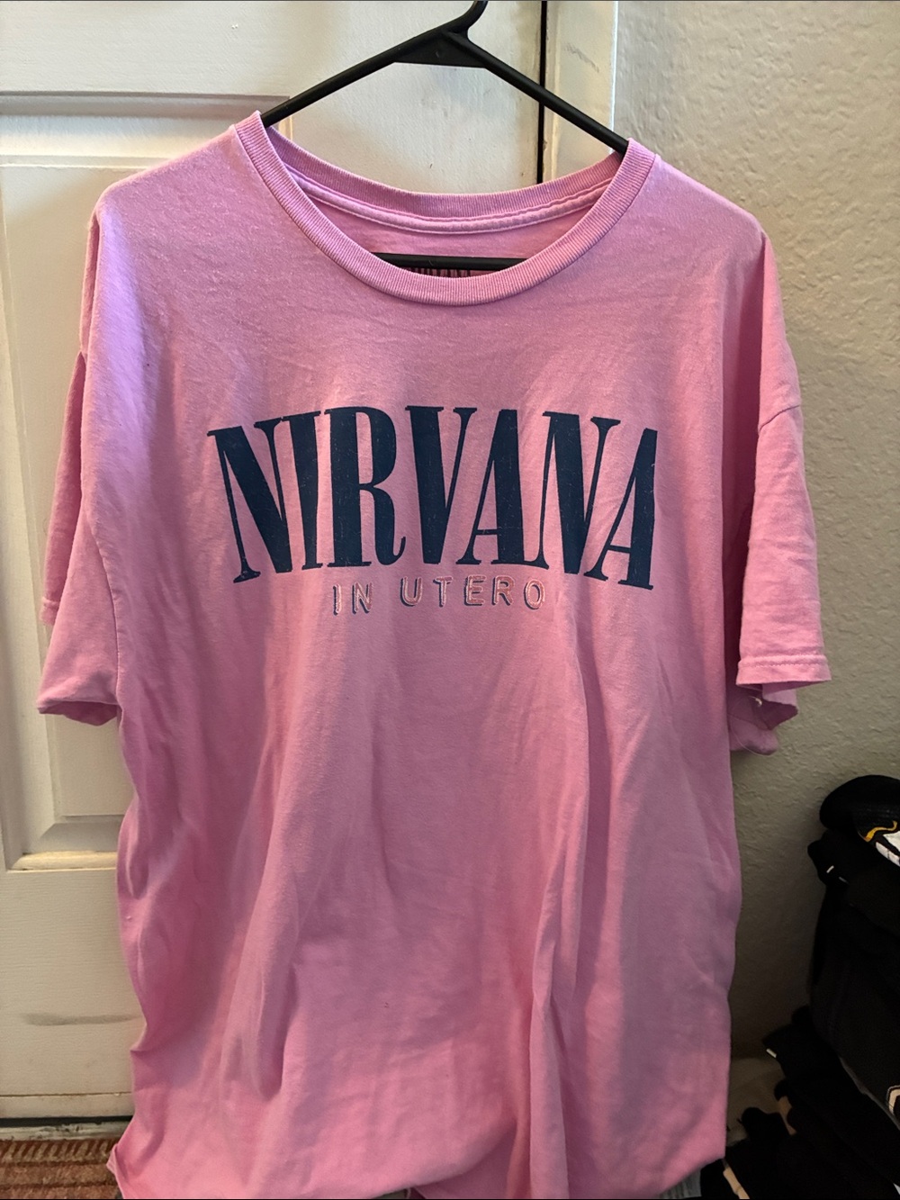 NIRVANA Pink Tee with Navy Logo